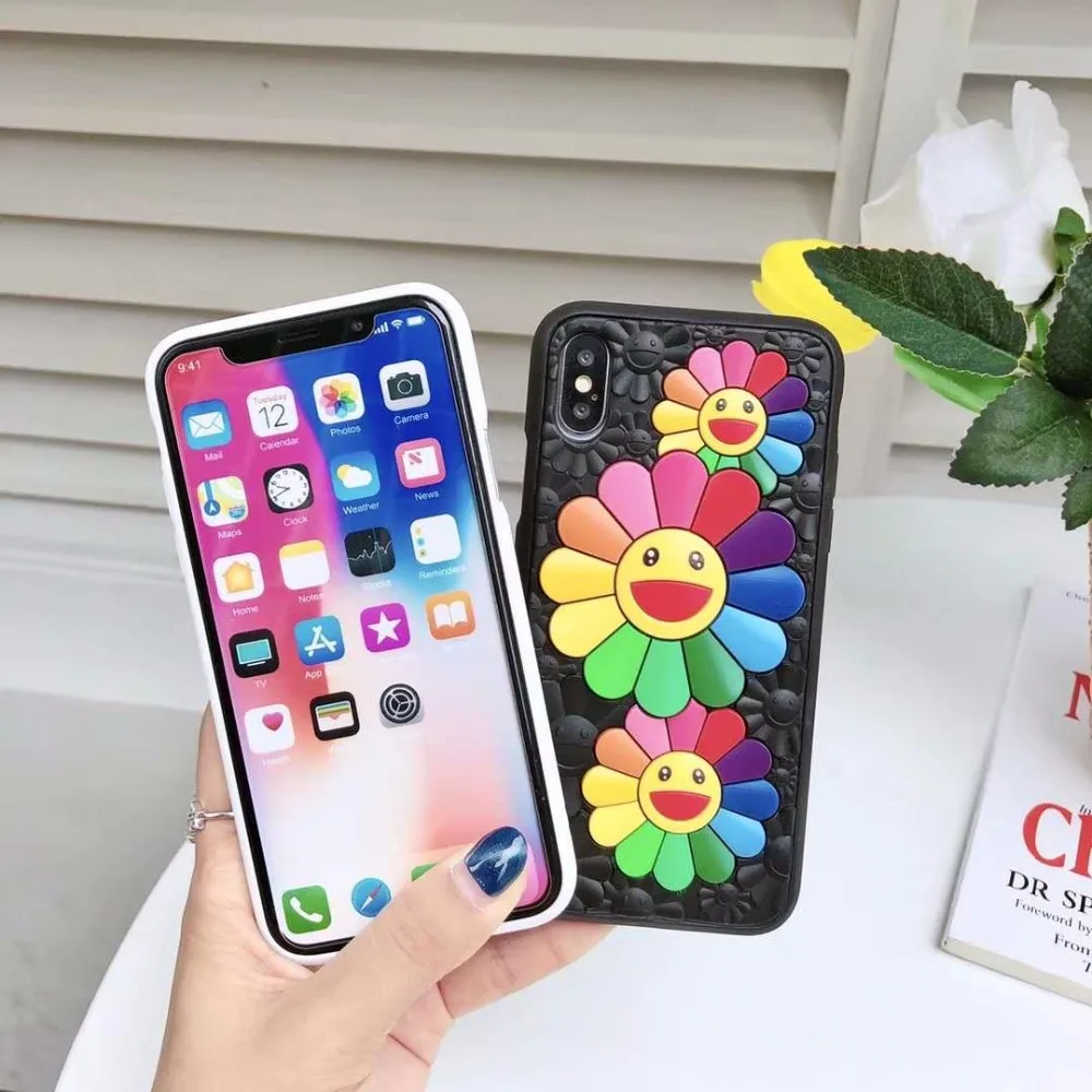 Милые чехлы с цветами солнца для iPhone 11 Pro 7 8 6s 6 Plus, чехол для телефона с симпатичным смайликом и цветами, задняя крышка, чехол для iPhone X MAX XR