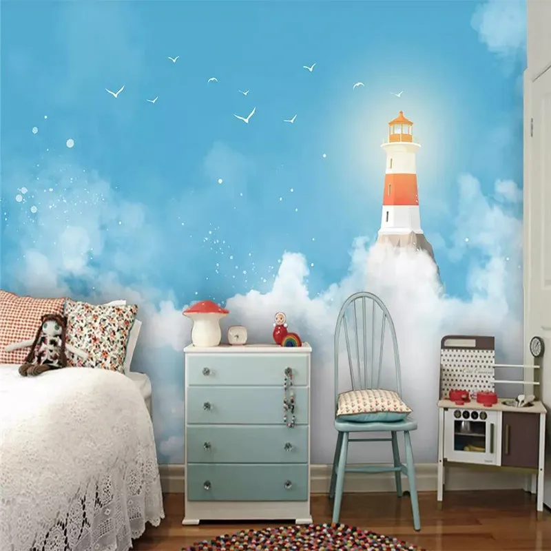 3d wallpaper modern blue sky lighthouse children's room background wall custom large murals can be customized photo wall 3d wallpaper modern blue sky lighthouse children's room background wall custom large murals can be customized photo wall