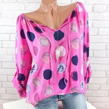 ФОТО spring summer women casual shirts sexy ladies v-neck loose tops polka dot printing streetwear blouses clothing plus size 5xl