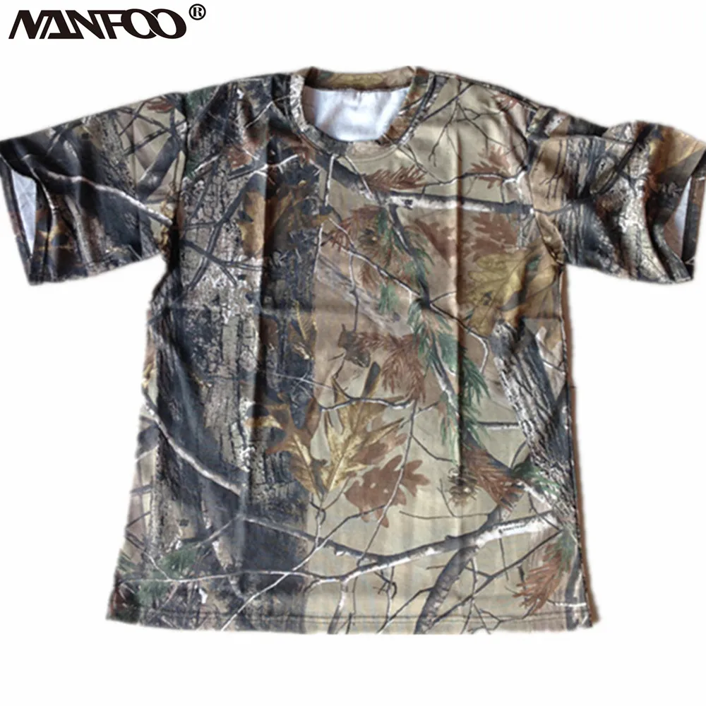 

New Summer Outdoor Short-sleeved Camouflage Hunting Hiking Tops Men Army Tactical Breathable Bionic Camo Tees Camping T-shirt