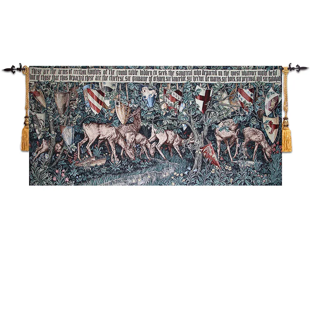 

Belgium Tapestry Europe Style "The Holy Grail Shields And Deer" The Sitting Room Adornment Picture 57X136cm