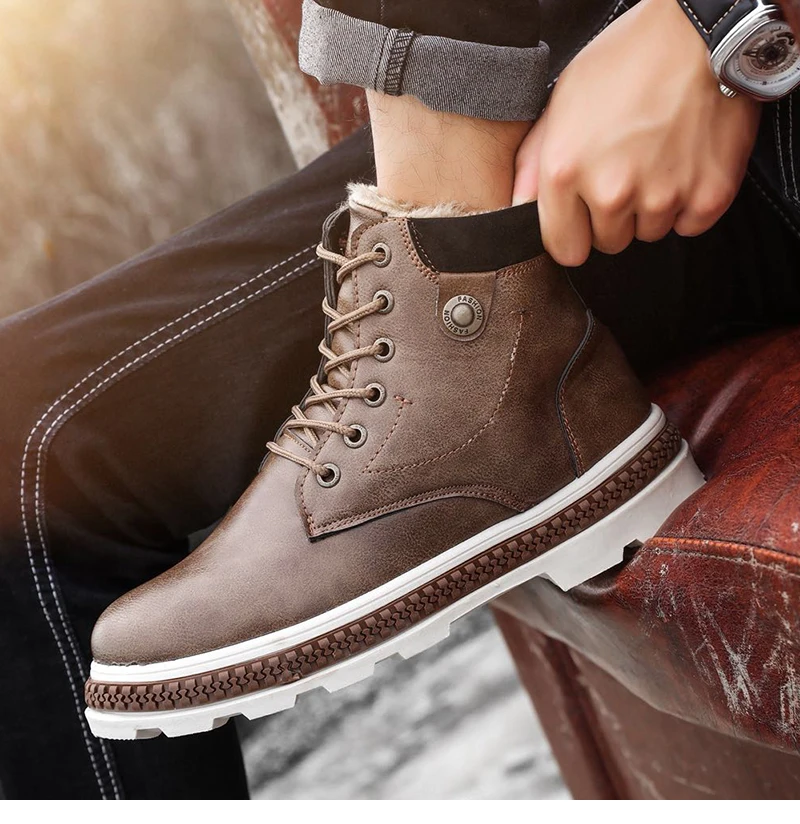 VESONAL/сезон осень-зима; Новинка; кожаные зимние мужские ботинки; обувь в байкерском стиле с мехом и плюшем; теплые классические мужские повседневные ботинки в винтажном стиле