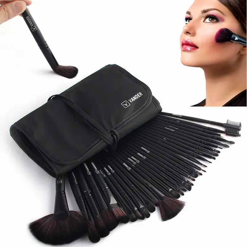 Vander 32pcs Black Professional Cosmetics Eyebrow Shadow Makeup Brushes Set Lip Powder Foundation Pinceaux Tool Kit + Pouch Bag | Красота и