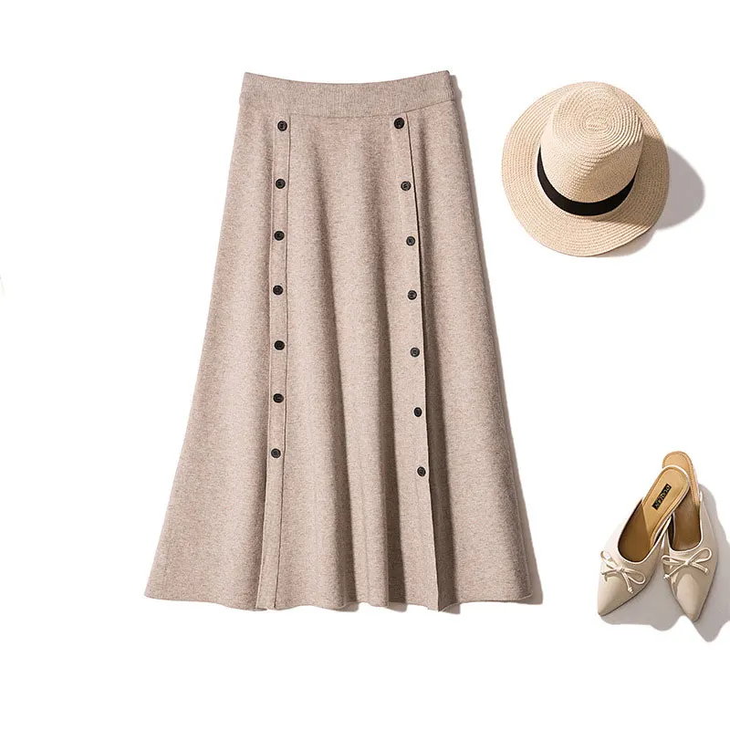 

Sherhure 2019 Women High Waist Knitting Winter Skirts Stretch Vintage Button Design Women Skirt Camel Faldas Jupe Femme Saia