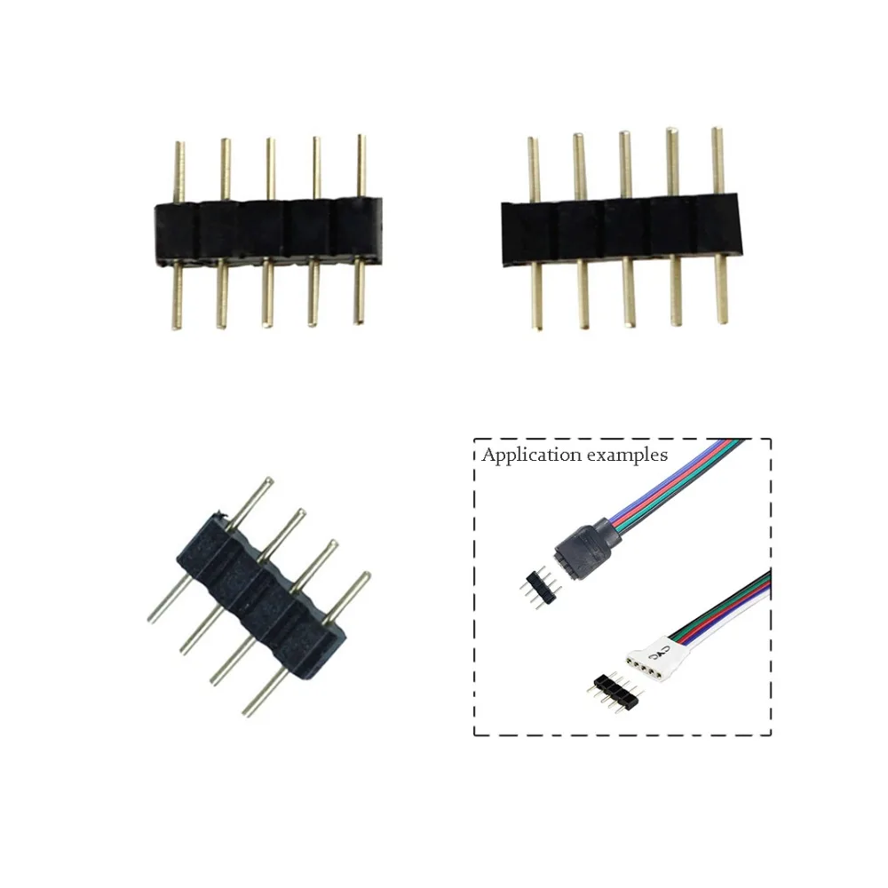 10pcs/lot Connector Adapter Pin Needle Male Type Double 4Pin RGB/5Pin RGBW For 3528 5050 SMD Led Strip Light JQ