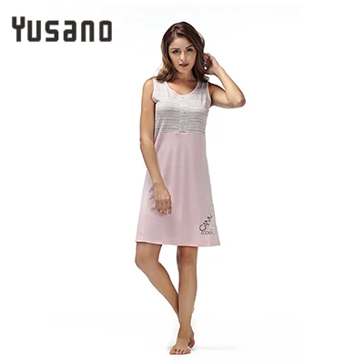 Yusano, женские ночные рубашки, сексуальное хлопковое платье для сна, ночная рубашка без рукавов, ночная рубашка до колена, платье для сна, полосатая женская ночная рубашка - Цвет: Pink