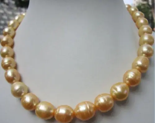 

Hot selling free shipping******* 2016 new hot 12-14mm south sea baroque yellow pearl necklace 18" 14KGP Gold Clasp