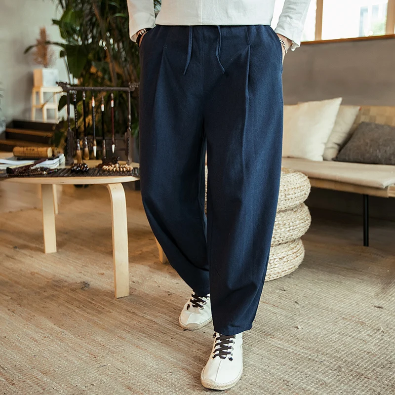 Autunm men's plus size M- 5XL 6XL 7XL cotton linen pants Fashion streetwear wide leg Harem Hip Hop Trousers large size wide leg pants