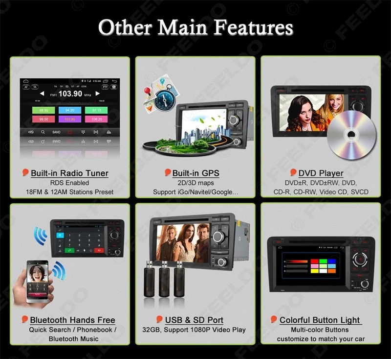 Best FEELDO 7" inch Android 6.0 (64bit) DDR3 2G/32G/4G LTE Octa Core Car DVD GPS Radio Head Unit For Audi A3/S3(2003~2011) #4583-F8 10