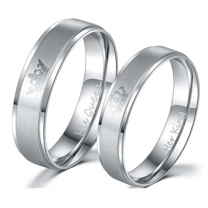 Yobest 2018 New Fashion DIY Wedding Rings for Women Men Couple Jewelry Her King and His Queen Stainless Steel