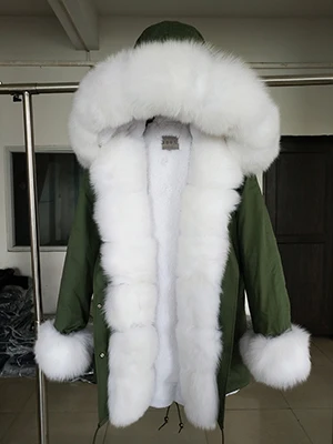 Furlove длинная армейская зеленая зимняя куртка пальто женская верхняя одежда теплая Толстая парка натуральный Лисий мех воротник пальто с капюшоном Украина - Цвет: C21 fox fur