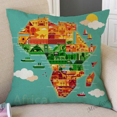 Модная цветная африканская племенная карта, украшение для дома, диванная подушка, чехол с изображением слона, льняная наволочка