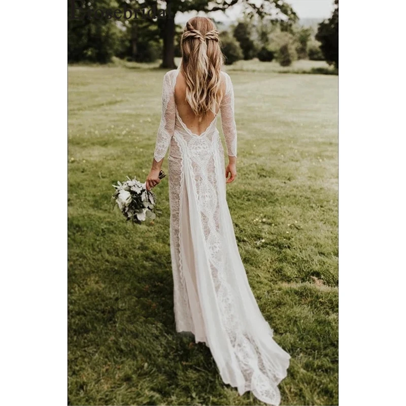 Женское свадебное платье с длинным рукавом Erosebridal кружевное в стиле бохо