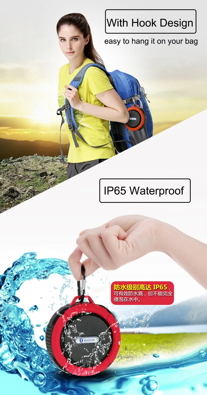 Portable Outdoor Wireless Bluetooth Speaker C6 Waterproof Loudspeaker with Suction Cup Support FM TF Card for iPhone Android Phones (1)