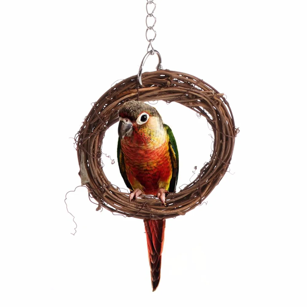 New Natural Rattan Hoop Toy Bird Pet Parrot Chew Bites Ring Toys Cage