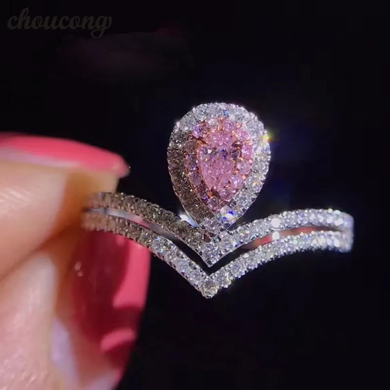 

choucong Genuine 925 Sterling Silver Wedding Rings for Women White & Pink AAAAA Cubic Zirconia Engagement ring Bridal Jewelry
