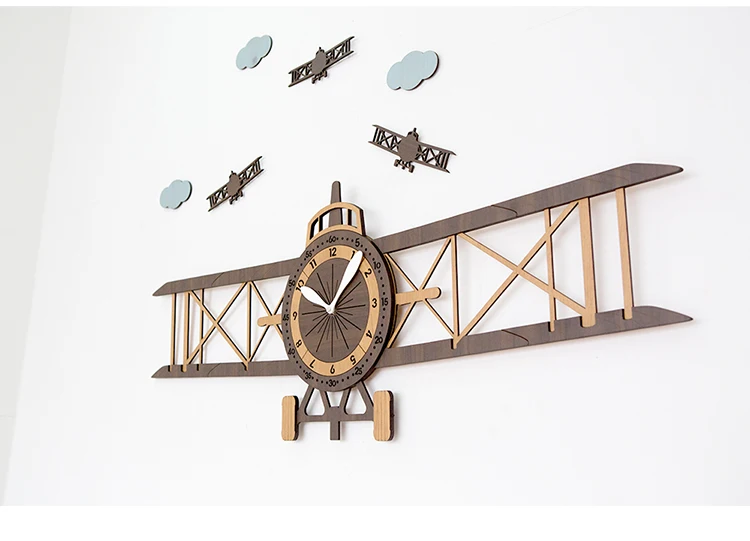 Большие креативные настенные часы с пропеллером для гостиной, современные европейские детские Мультяшные деревянные подвесные часы