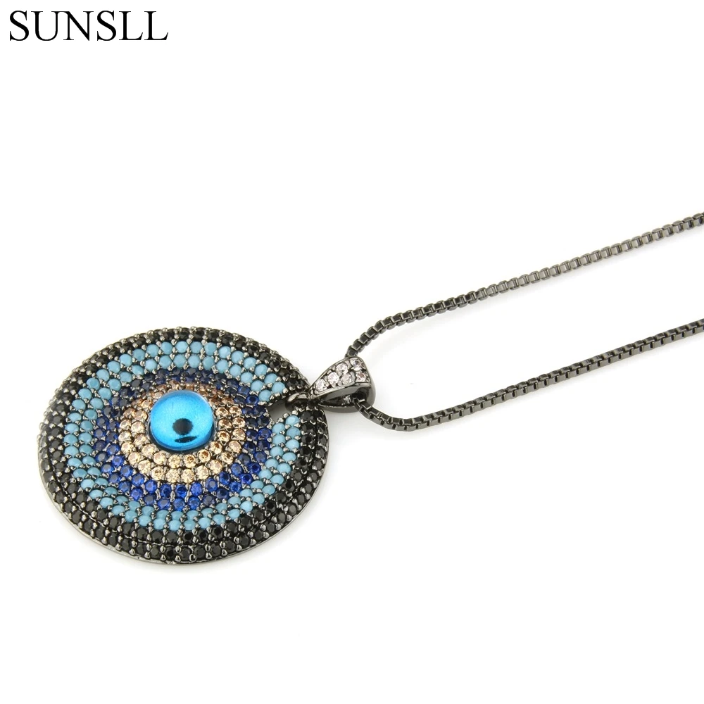 

SUNSLL Black Color Copper Mixed Colors Cubic Zirconia Round Pendant Necklaces Women's Fashion Jewelry CZ Colar Feminina
