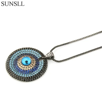 

SUNSLL Black Color Copper Mixed Colors Cubic Zirconia Round Pendant Necklaces Women's Fashion Jewelry CZ Colar Feminina