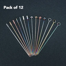 12pcs Cocktail Pick Stainless Steel Fruit Sticks Bar Tools Drink Stirring Sticks Martini Picks Party Wedding Accessory