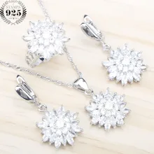 Свадебные ювелирные наборы серебро 925 ювелирные изделия Белые Подвески из ожерелья из циркона кольца серьги с камнями для женщин подарочная коробка