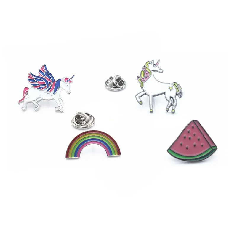 10PCS / Lot Fly Unicon Unicorn Rainbow Watermelon God Horse Clouds Drops Brooches Badge Collar Fashion