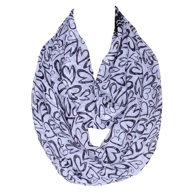 

New Famous Brand Fashion Lady Report Chiffon Ring Scarf With Peach Heart Printing Design Silk Soft Size 180*70cm