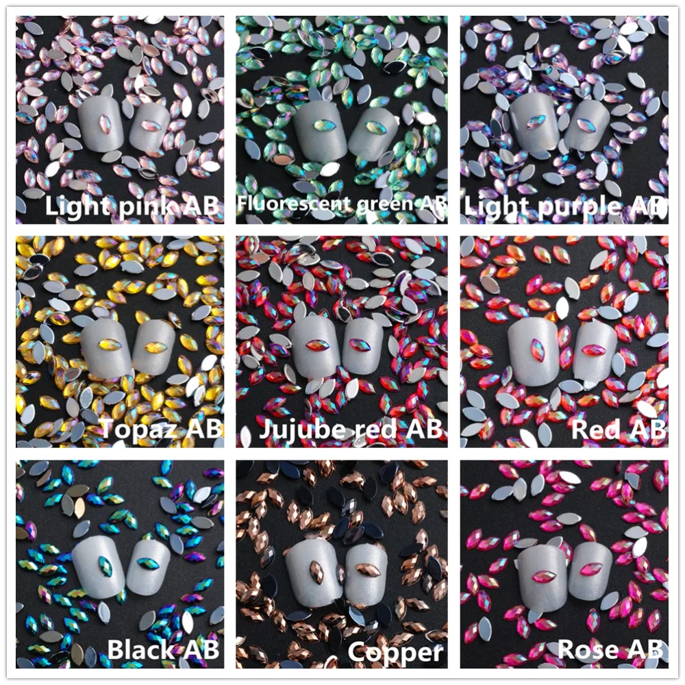 Cola em Flatback Bolsa Atacado 4x8mm Cristal ab Acrílico Cavalo Olho Forma Strass Glitter Colorido 10000 Pçs - 7 Beleza e saúde