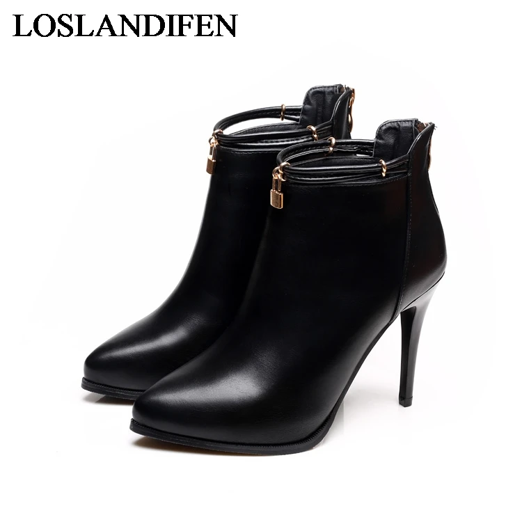 

2018 Pointed Toe Sexy High Heels Ankle Boots For Women Autumn Fashion Party Dress Thin Heel Short Boots Shoes SMYBK-A005