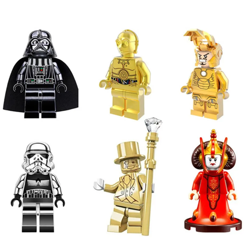 

Single Mr Gold Chrom C3PO Deadpool Amidala Iron Man Darth Vader Golden Building Blocks Bricks Toys for Children