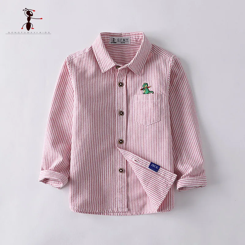 

Spring Autumn Casual Cotton Strip boys Shirts Pockets Turn-down Collar Children's Clothing 24M-6T baby boy collar shirt 3081