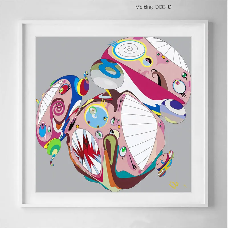 

Murakami Takashi Signature DOB Machine Panda Tide Brand Signature Printed Silver Foil Bottom Living Room Decor Painting M1072