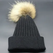 Взрослый подлинный помпон из меха енота зимняя стильная Шапка-бини Женская Толстая теплая меховая помпон вязаная Брендовая женская шерстяная шляпа Лыжная шапка для девочек