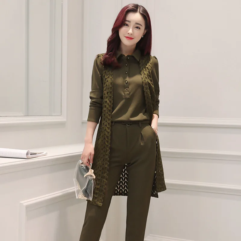 Nouveau Manches Mousseline 4 Pantalon Revers Couleur Solide 2 À Harem Trois 1 Femmes Soie Chemise De pièce Longues 3 r1rxwY