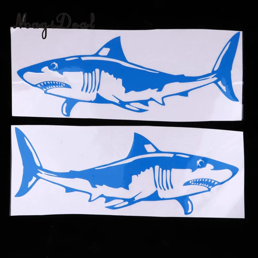 1 Pair Large Durable PVC Shark Sticker Funny Decals for Kayak Fishing Ocean Boat Canoe Dinghy Raft Car Truck Window Bumper DIY