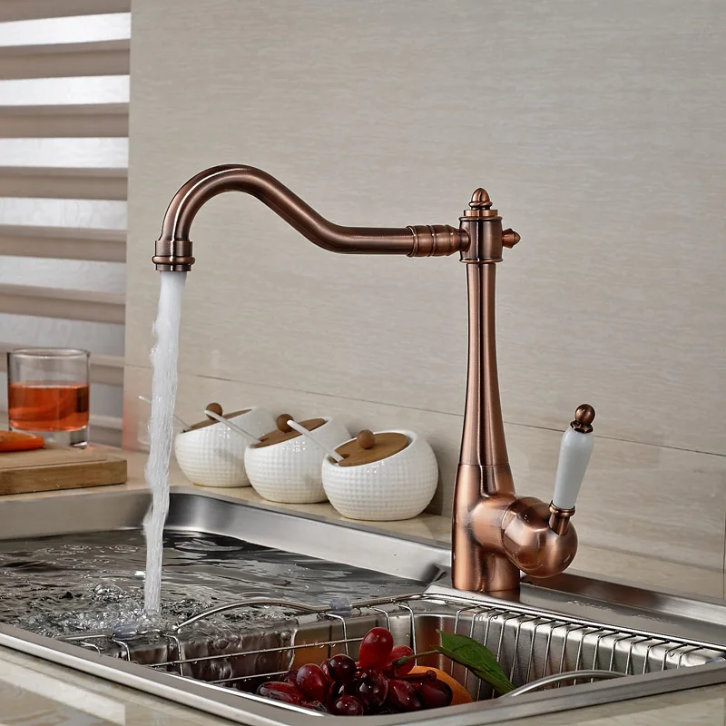 Free Shipping One Hole Swivel Spout Kitchen Sink Faucet Deck Mounted Single Handle Hot and Cold Water Kitchen Mixers deep kitchen sinks Kitchen Fixtures