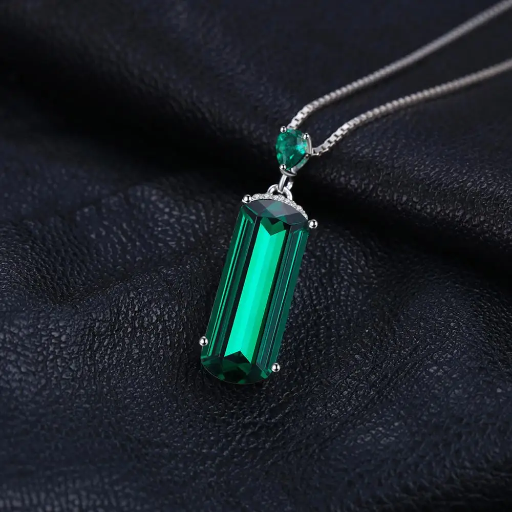 Simulated Nano Green Emerald 925 Sterling Silver Pendant Necklace for Women No Chain