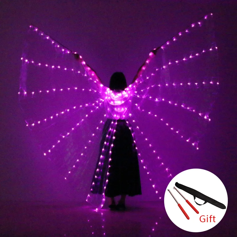 Танец живота светодиодный крылья реквизит 360 градусов светодиодный сияющие крылья девушки танец Крылья Ангела открытия реквизит танцора крылья с палочками