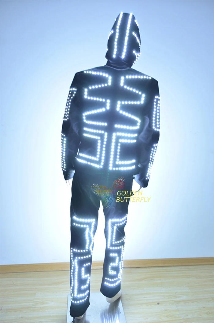 Светодиодные костюмы для мужчин светящийся цирк одежда 2017 Мода LED с капюшоном