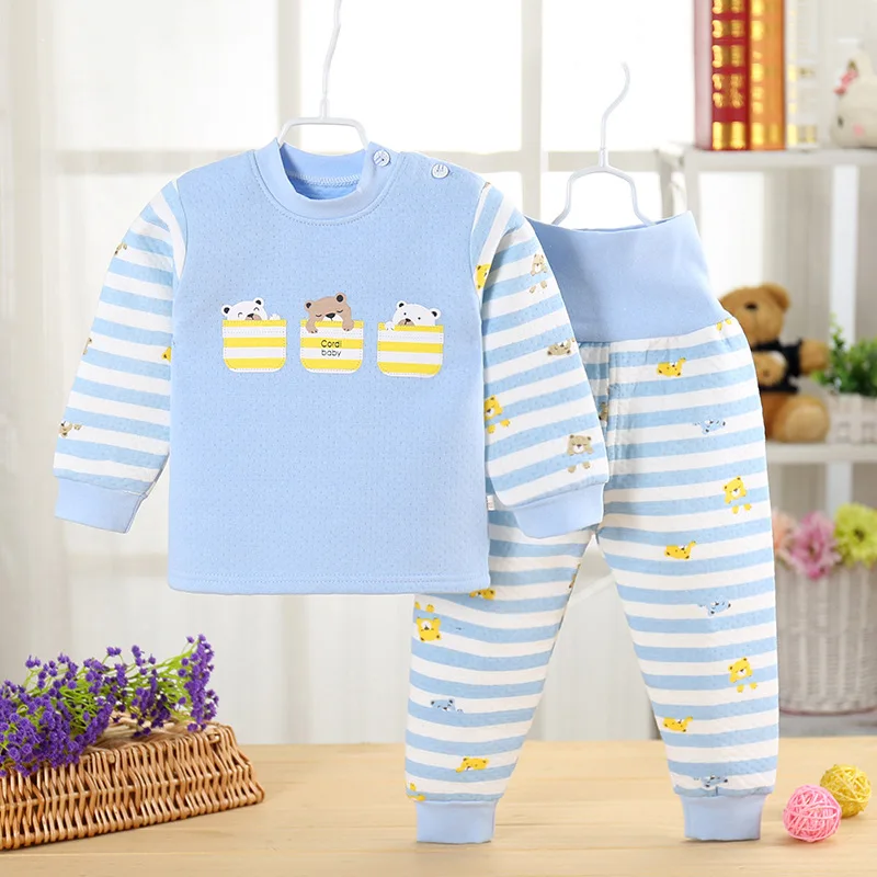 Conjunto de Algodão Impressão dos Desenhos Pulôver + Calças do Bebê Recém-nascido Inverno Roupa Interior Quente 2 Peça Animados Meninos Meninas Outfits 12 M-4 t 12 quente 2 peça conjunto de algodão impressão