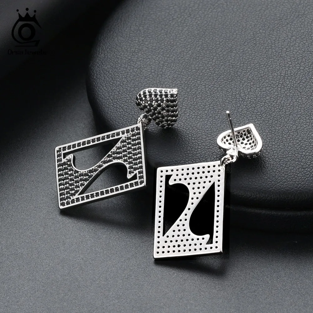 ORSA JEWELS женские Винтажные висячие серьги квадратной формы 37 мм черные кристаллические серьги дизайн покера Ювелирные серьги OE234