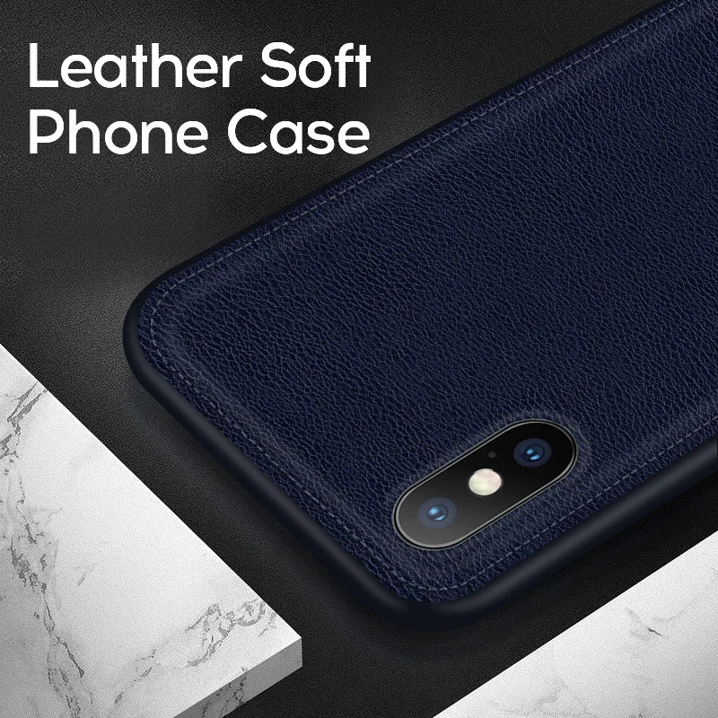 

IIOZO Luxury PU leather Case For iPhone XS Max XR X 7 8 Plus 6 6s Ultra-thin leather Texture Soft Silicone Phone Cases Cover