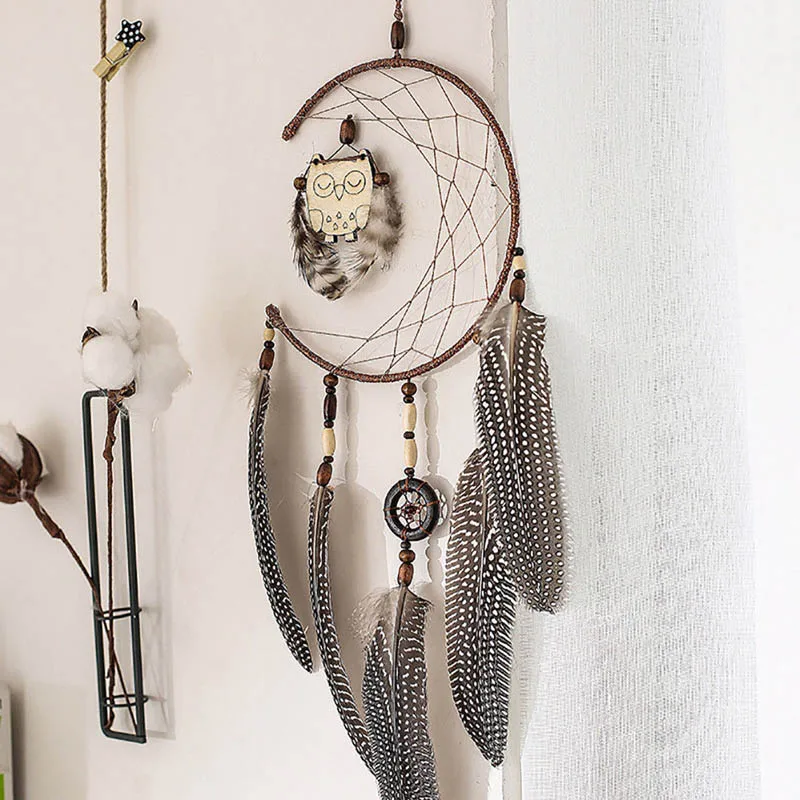 2019 Handmade Hanging Dream Catchers with Feather Wooden Owl Home Decoration Ornaments Wedding Gift MJJ88