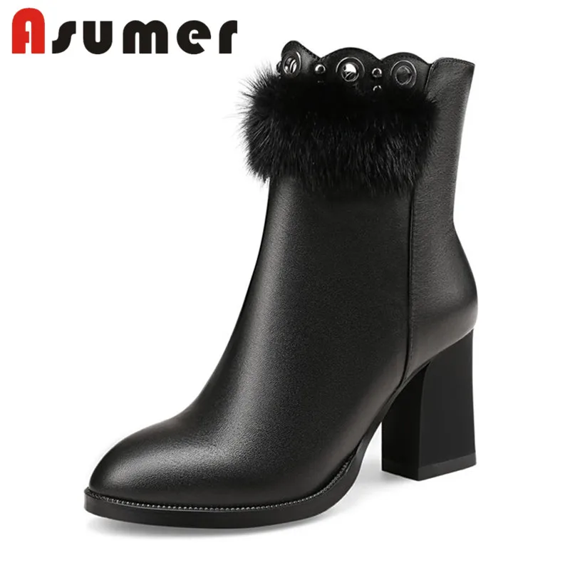 

ASUMER HOT SALE 2018 solid temperament ankle boots for women sexy high heels boots pointed toe thick heels genuine leather boots