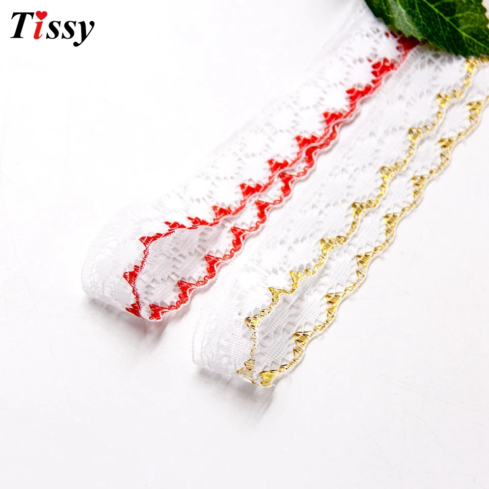 Buy 20Yards Hollow Lace Ribbon Gold/Red Trim Fabric