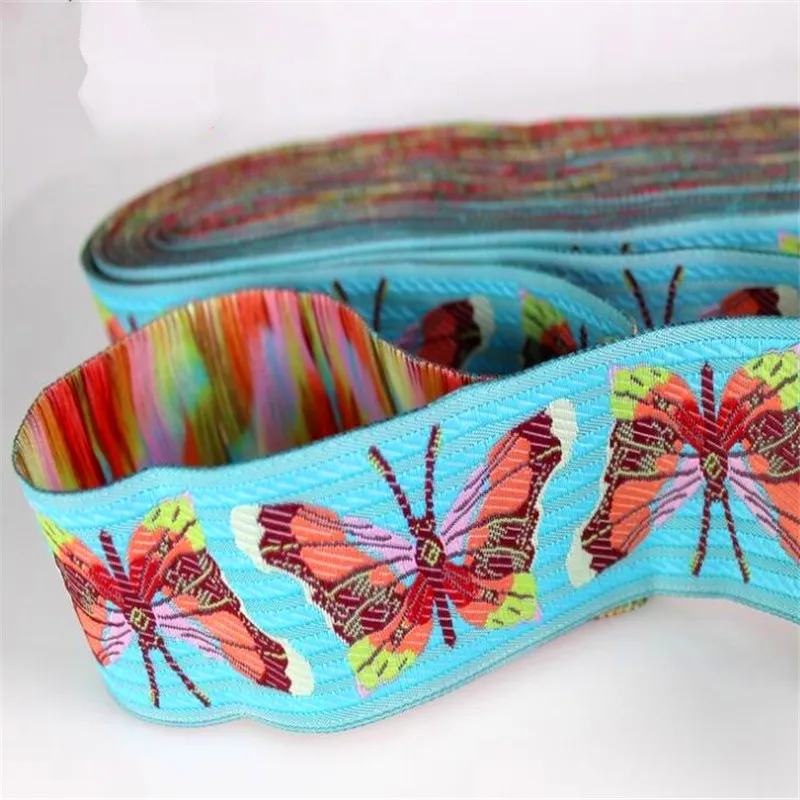 36mm Embroidered butterfly flower ribbon lace woven label Jacquard