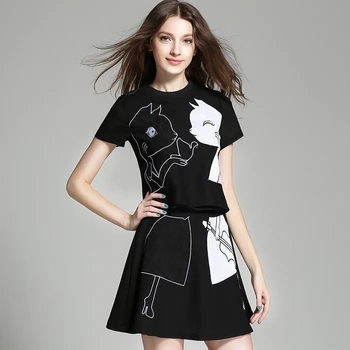 

Summer Women Top And Skirts Clothing Set Heavy Cartoon Patch Embroidered Sweatshirt Top And A Word Skirt Fashion 2 Piece Suits