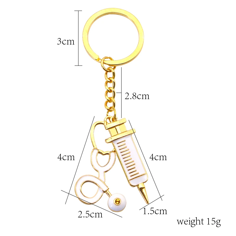 Мода Спецодежда медицинская шприц стетоскоп брелок Брелоки ювелирные брелок Золотой металлический брелок доктор медсестра подарок украшения для Для женщин Для мужчин