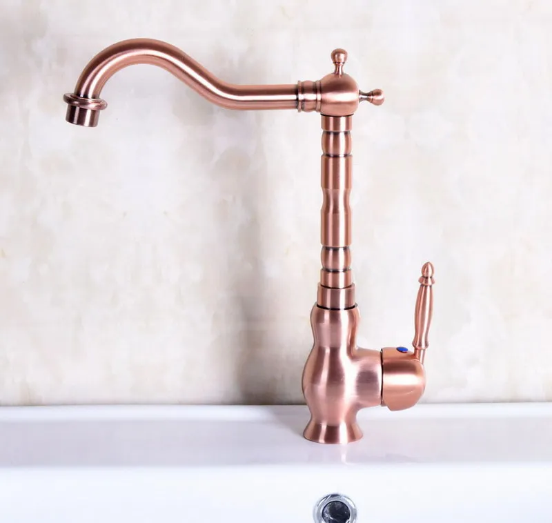 Antique Red Copper Brass Single Lever Handle Bathroom Kitchen Basin Sink Faucet Mixer Tap Swivel Spout Deck Mounted mnf134