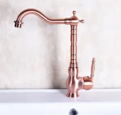 Antique Red Copper Brass Single Lever Handle Bathroom Kitchen Basin Sink Faucet Mixer Tap Swivel Spout Deck Mounted mnf134